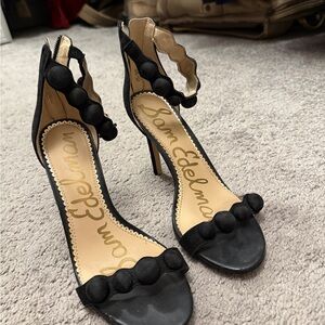 Sam Edelman Black Scalloped Bead-Trim High Heel Sandals (6.5)